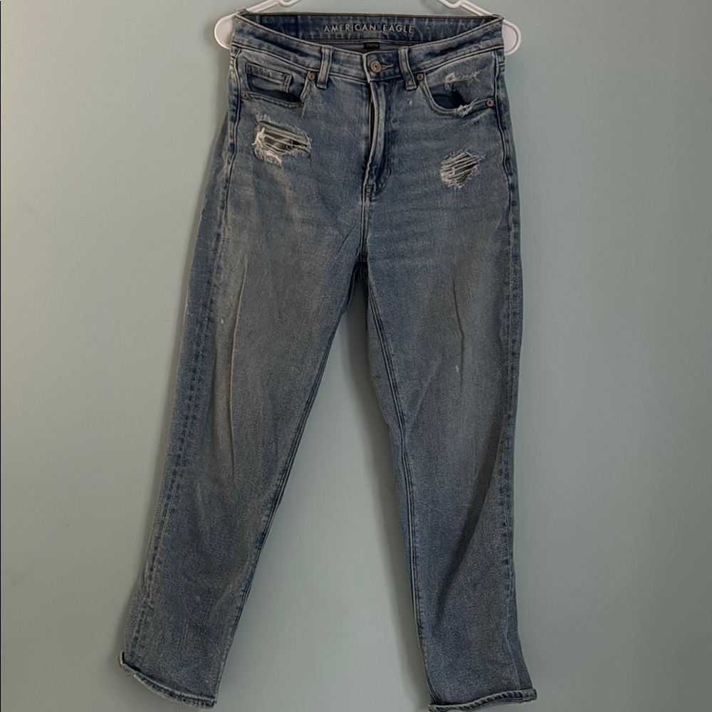 American Eagle Outfitters Light Blue Distressed Boyfriend Jeans 2 Short